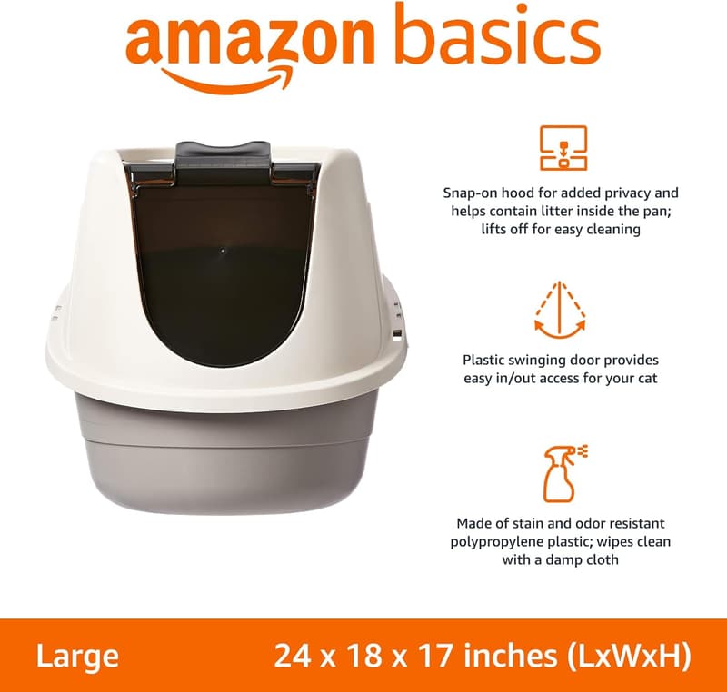 Large No-Mess Hooded Cat Litter Box, Multicolor, 24