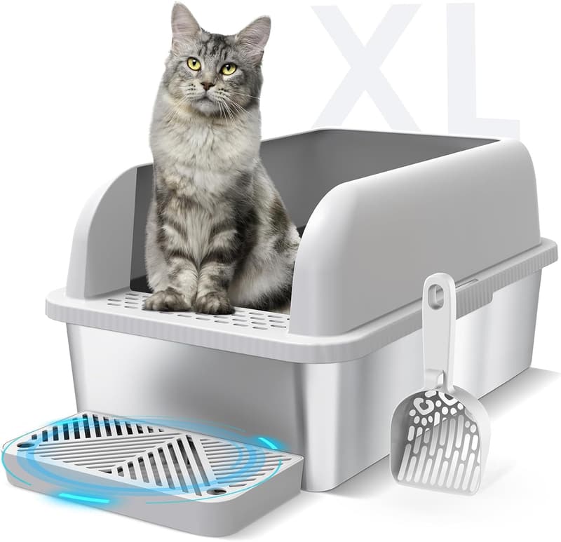Extra Large Stainless Steel Cat Litter Box with Lid