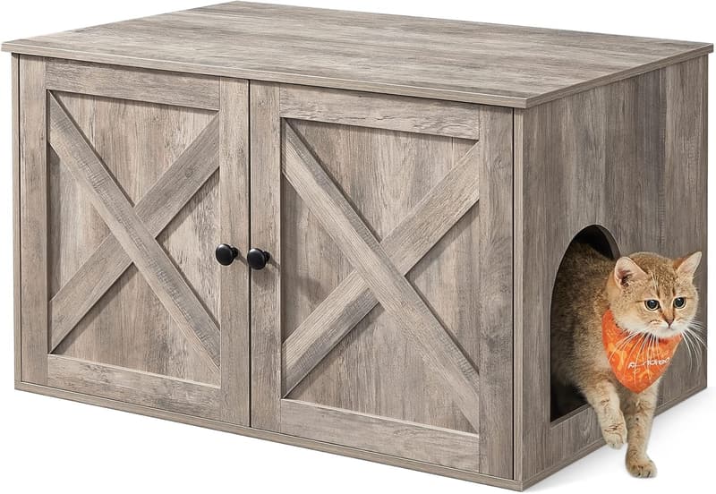 Cat Litter Box Enclosure Furniture with Removable Divider - Greige