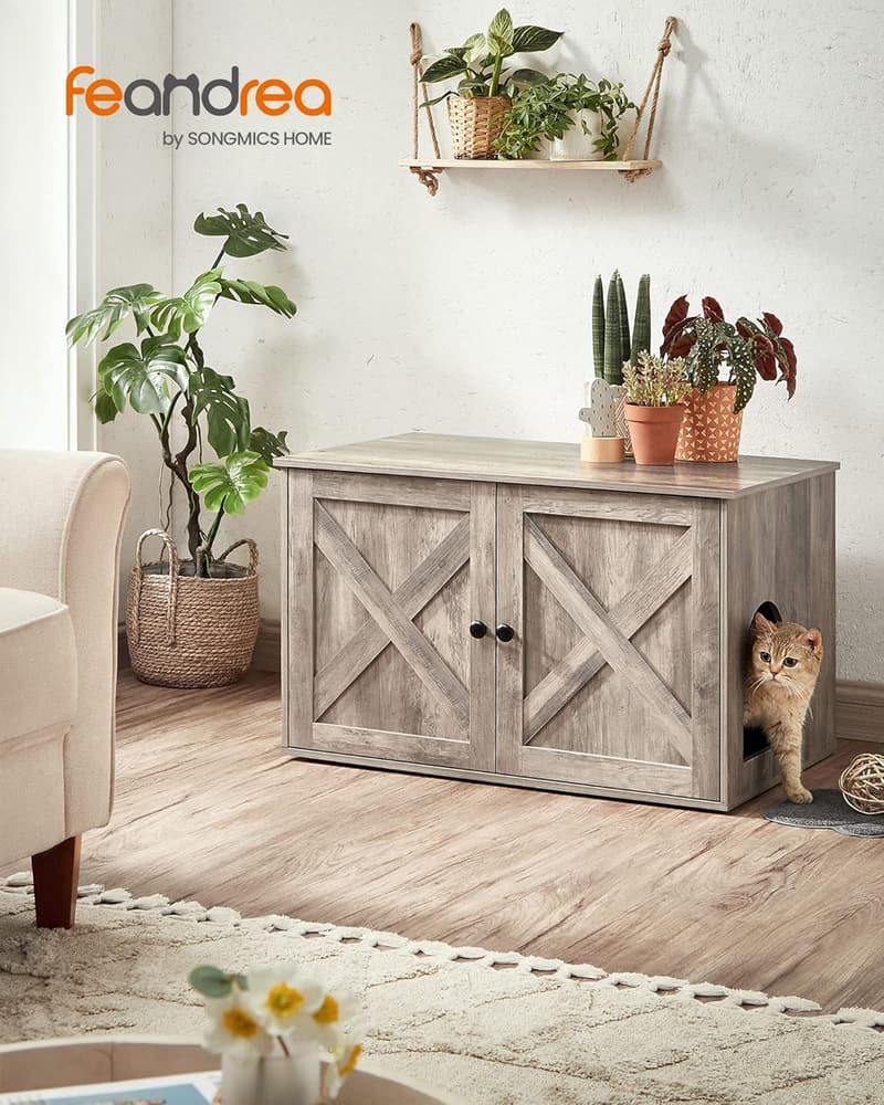 Cat Litter Box Enclosure Furniture with Removable Divider - Greige