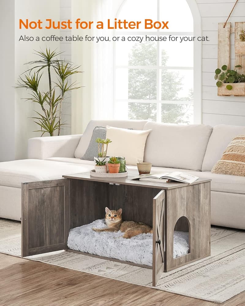 Cat Litter Box Enclosure Furniture with Removable Divider - Greige
