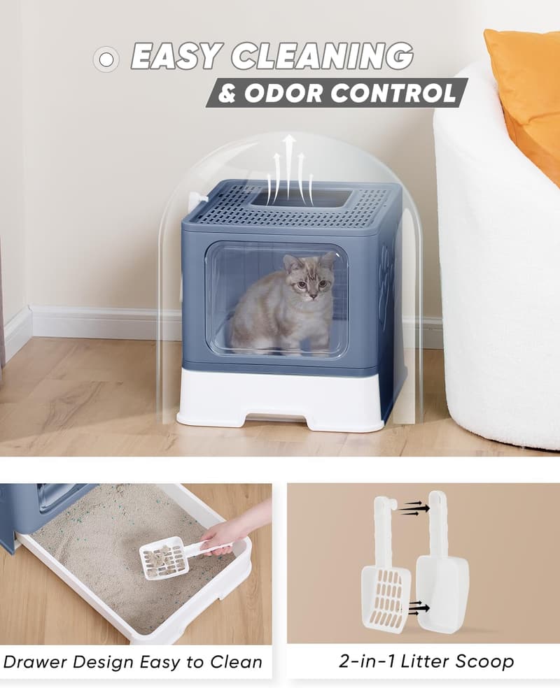 Large Covered Cat Litter Box with Scoop and Odor Control