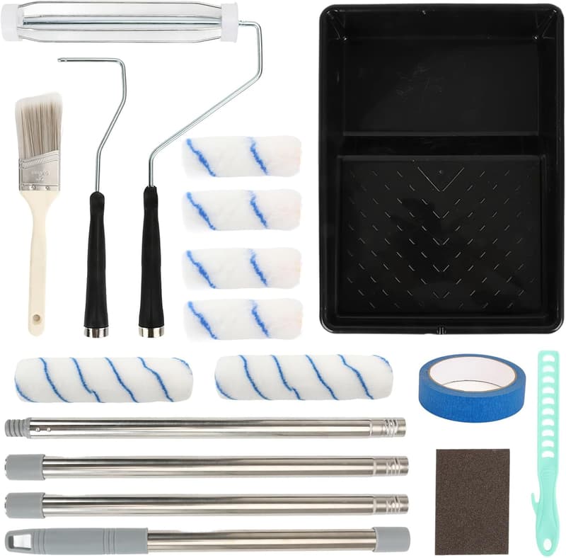 17-Piece Microfiber Paint Roller Kit with Extension Pole
