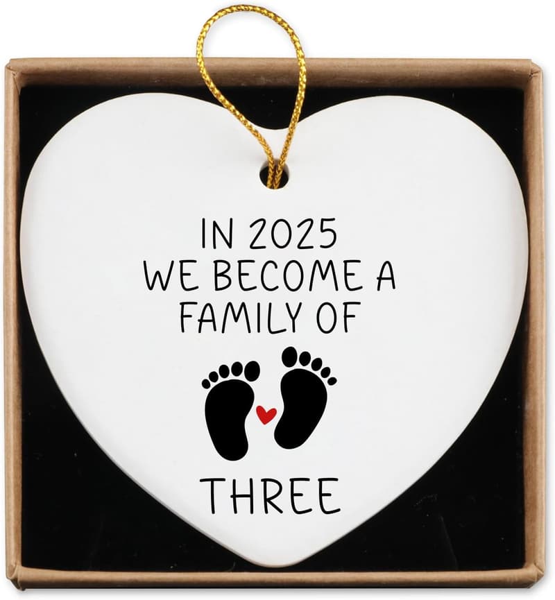 2025 Family of Three Ceramic Ornament for New Parents