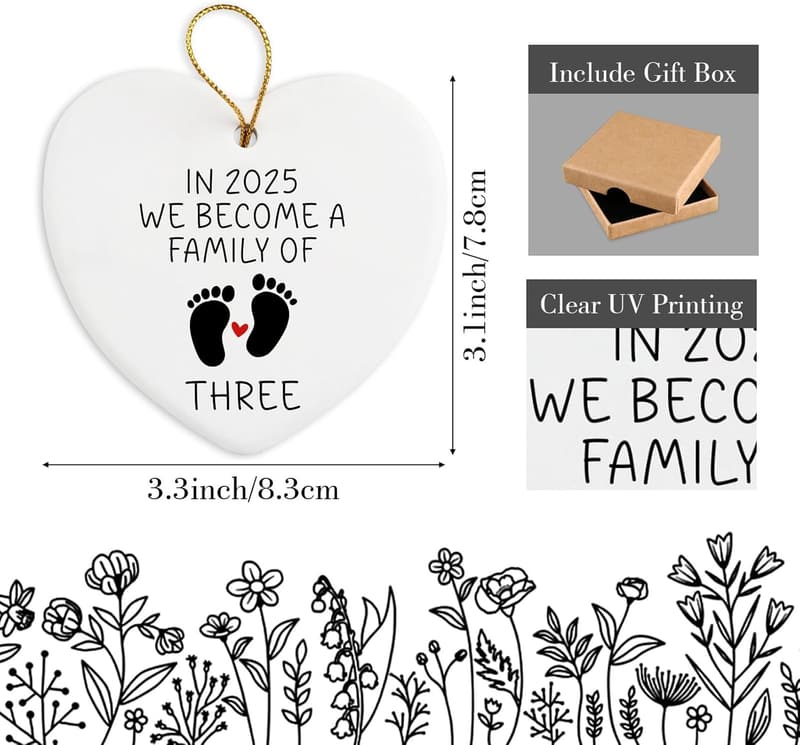 2025 Family of Three Ceramic Ornament for New Parents