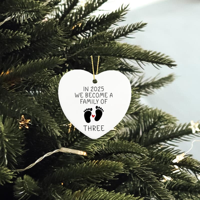 2025 Family of Three Ceramic Ornament for New Parents