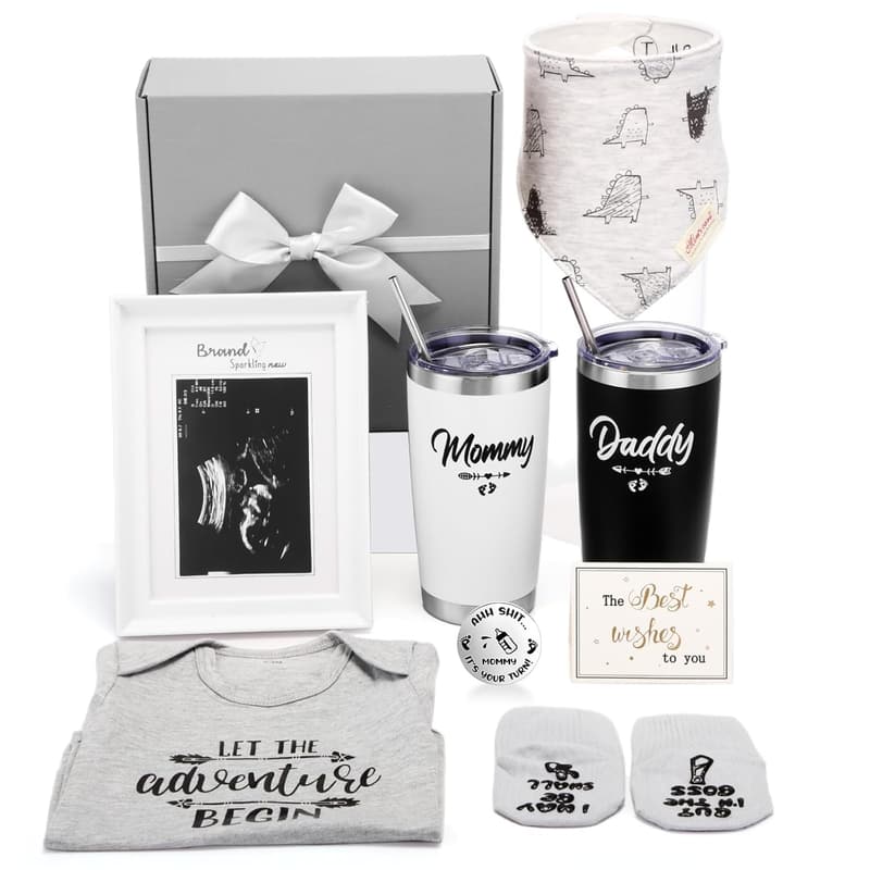 Gender Reveal Gift Set for New Parents - 10 Pcs Includes Tumblers & Jumpsuit