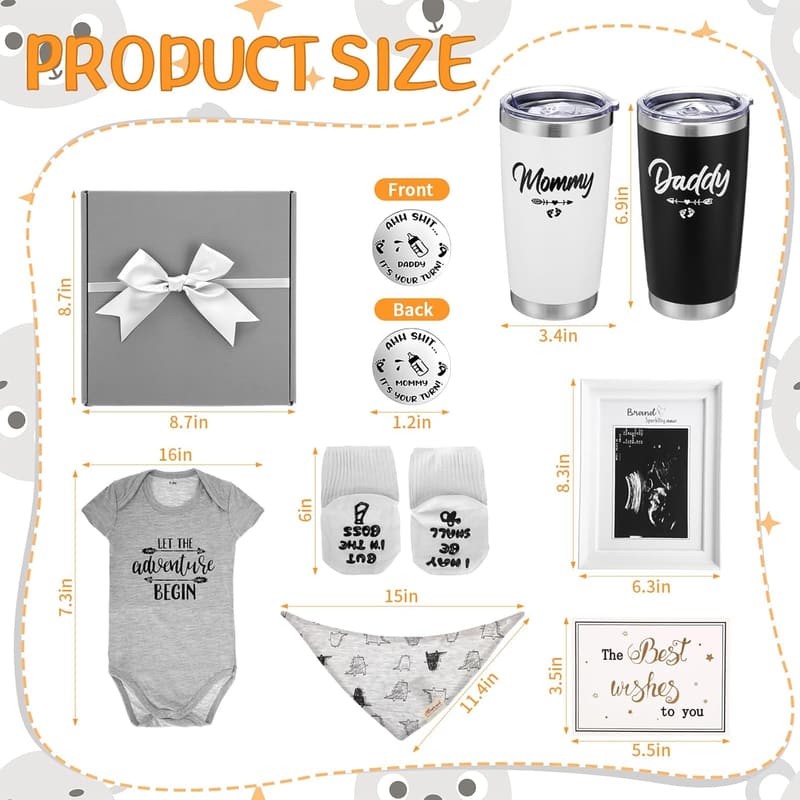 Gender Reveal Gift Set for New Parents - 10 Pcs Includes Tumblers & Jumpsuit