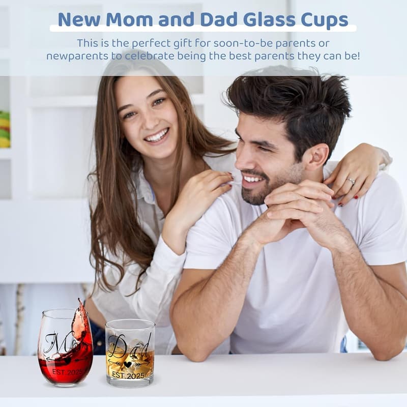 New Parents Glass Cups - Gender Reveal Gifts for Couples
