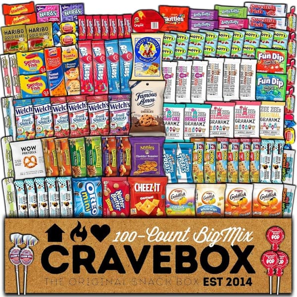 Valentine's Day Snack Box Variety Pack - 100 Count Care Package