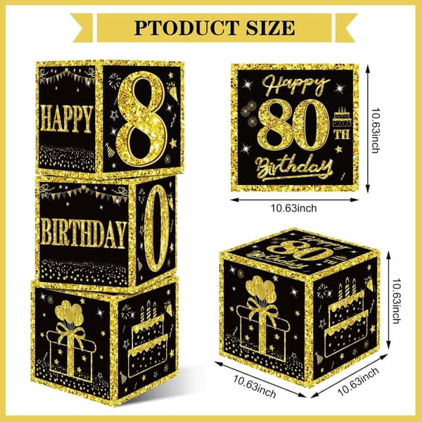 80th Birthday Black Gold Party Supplies Set for Men and Women