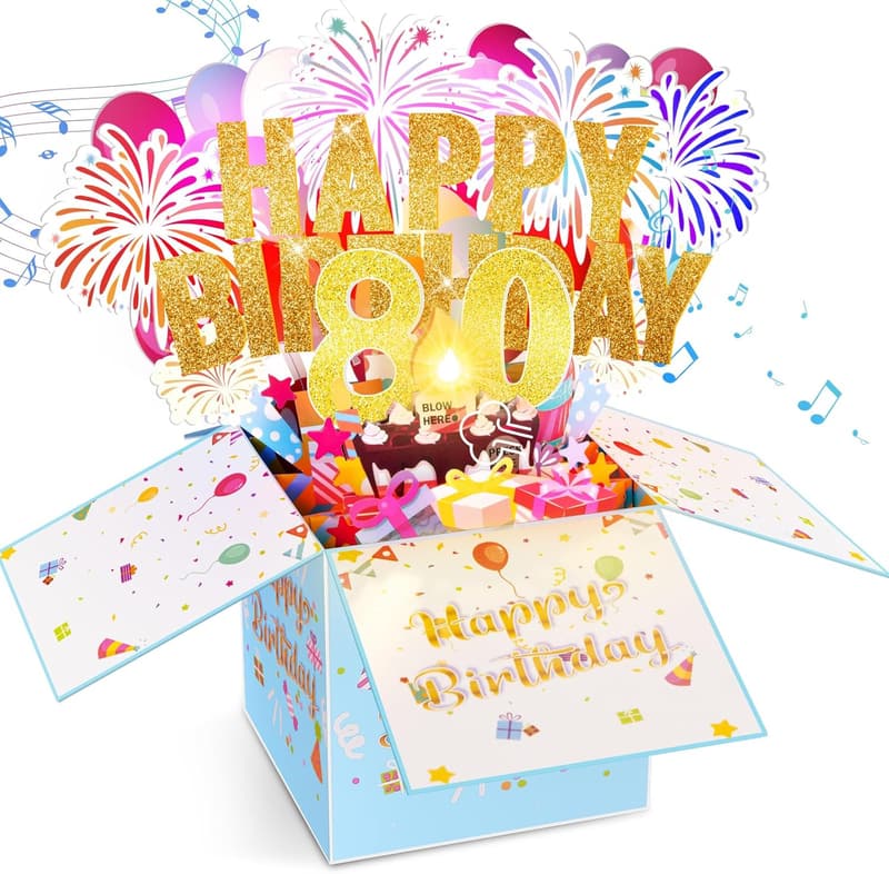 80th Birthday 3D Greeting Card with Lights, Music & Candle