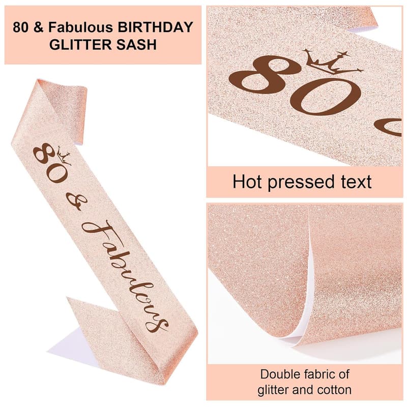 80th Birthday Rose Gold Tiara & Sash Decoration Set