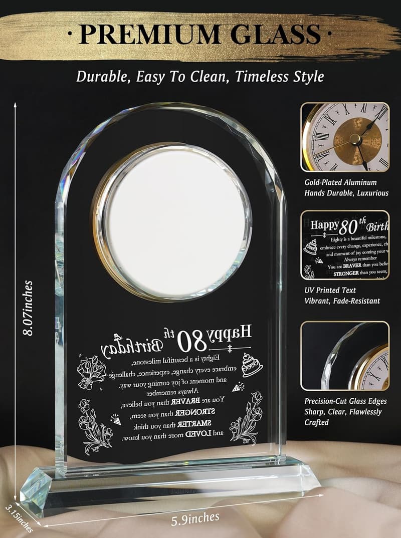 80th Birthday Quartz Clock Gift for Women and Men