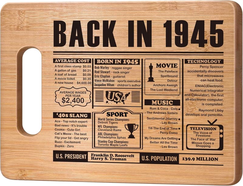 80th Birthday Engraved Bamboo Cutting Board for Him & Her