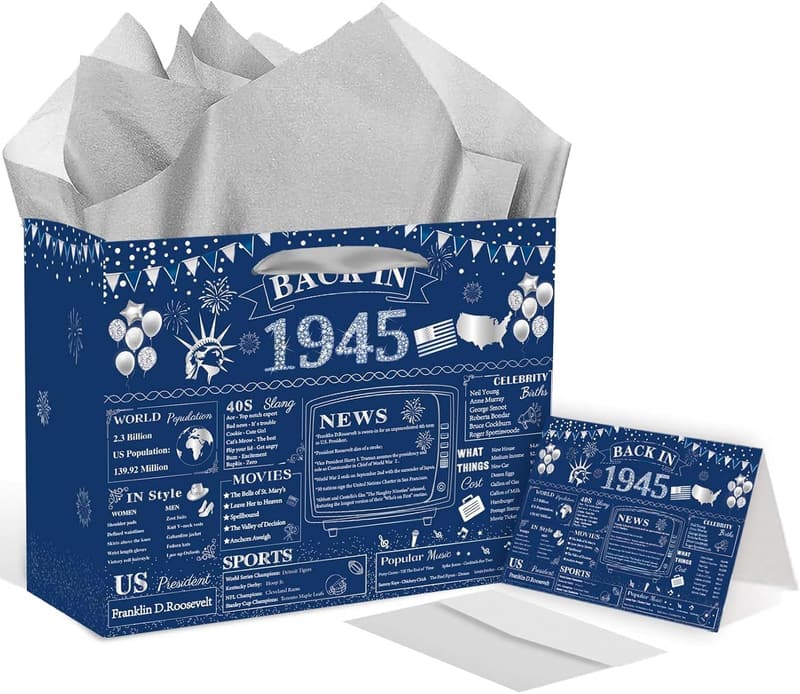 80th Birthday Vintage Party Gift Set - Blue-Silver Theme
