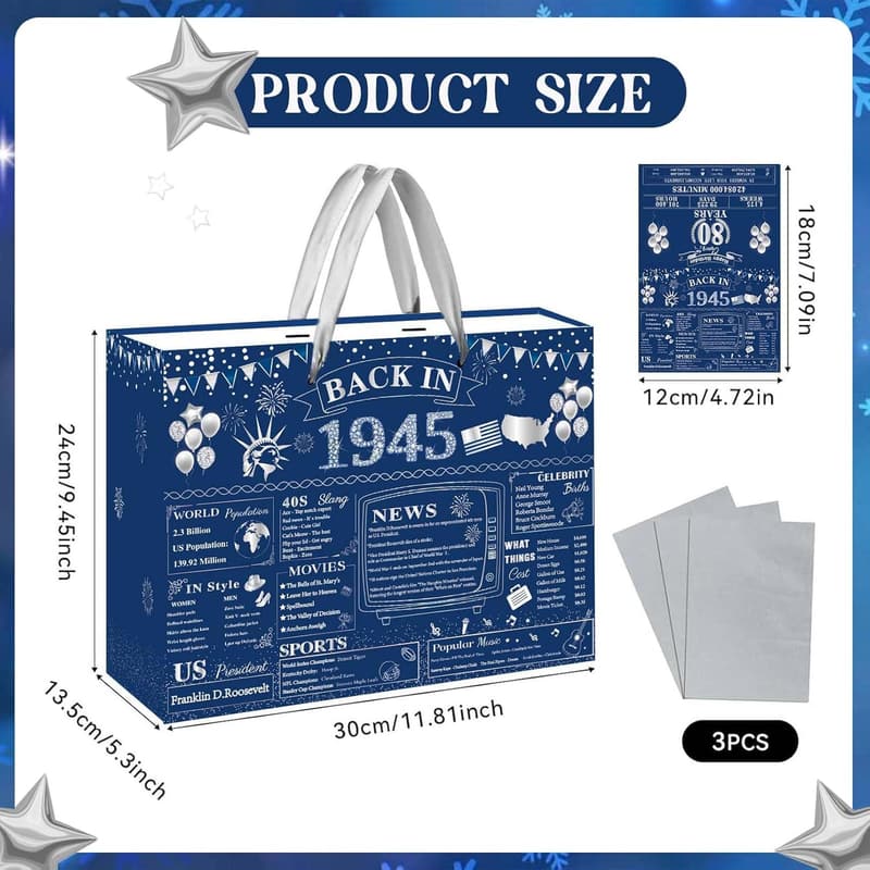 80th Birthday Vintage Party Gift Set - Blue-Silver Theme