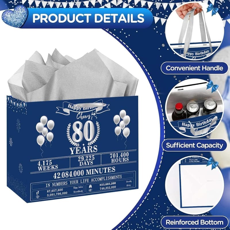 80th Birthday Vintage Party Gift Set - Blue-Silver Theme