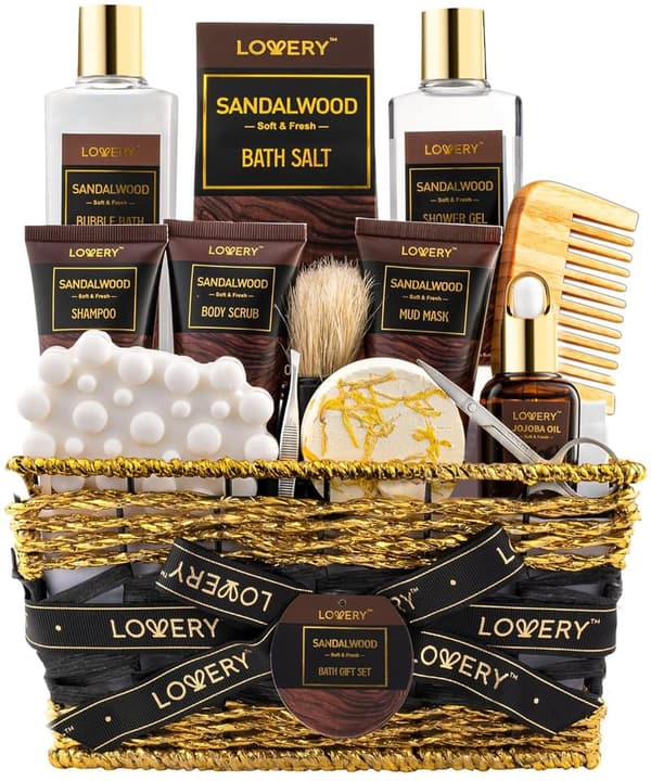 Sandalwood Bath Gift Set for Men - 14-Piece Relaxation Kit