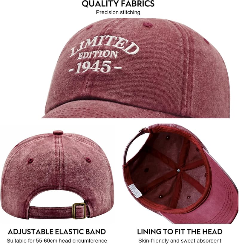 80th Birthday Adjustable Washed Cotton Baseball Cap