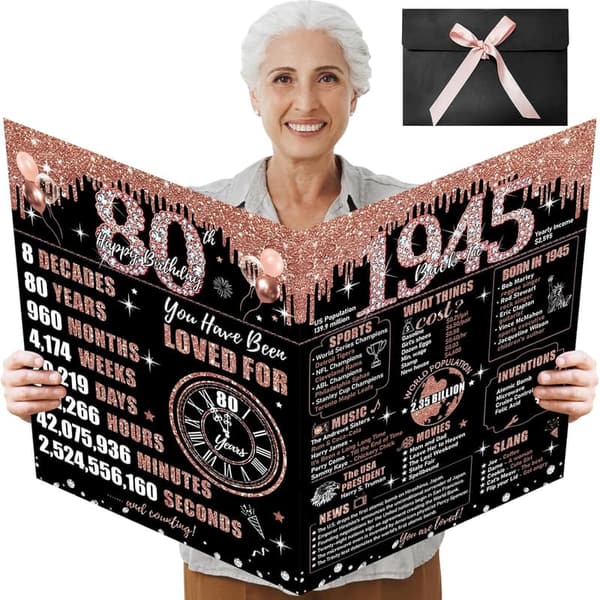 80th Birthday Jumbo Card for Women with Black Rose Gold Design