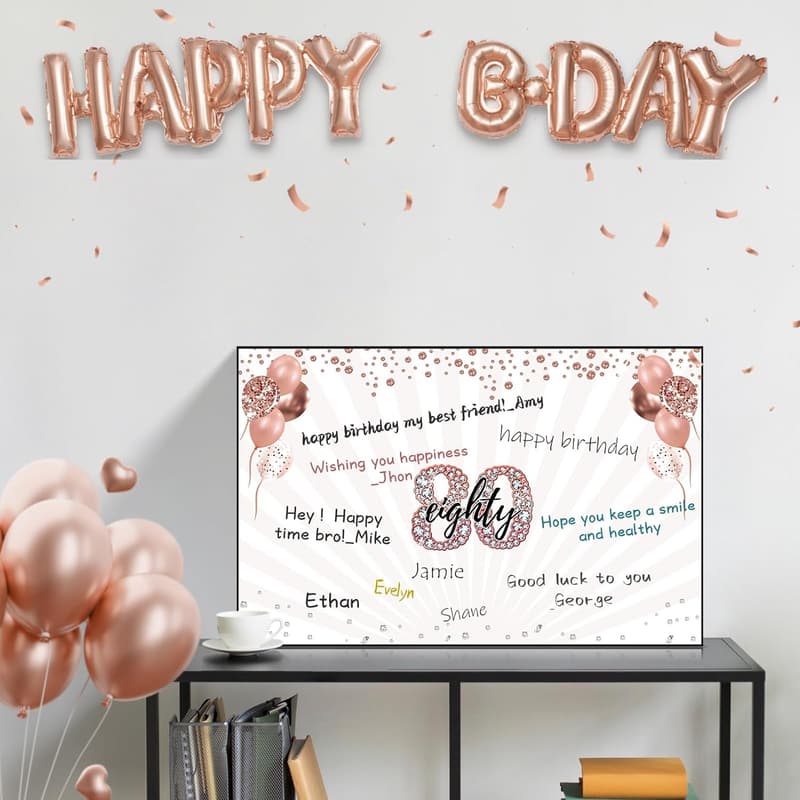 80th Birthday Jumbo Card for Women with Black Rose Gold Design