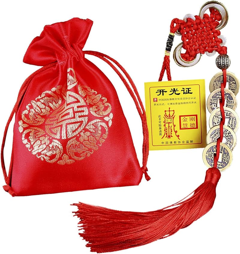 Feng Shui Wealth Coins with Chinese Knot - Set of 5