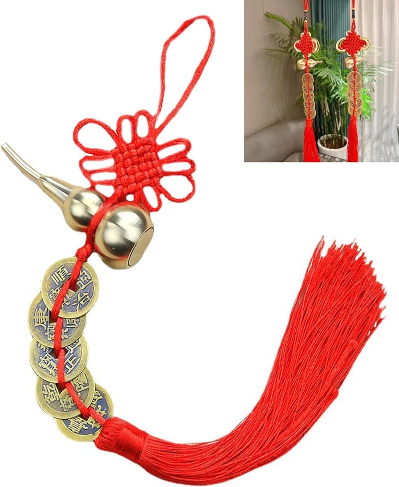 Feng Shui Good Luck Metal Gourd Charm with 5 Coins