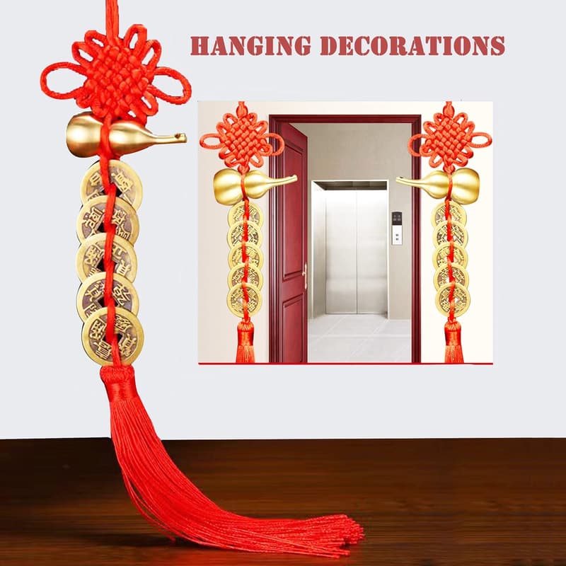 Feng Shui Good Luck Metal Gourd Charm with 5 Coins