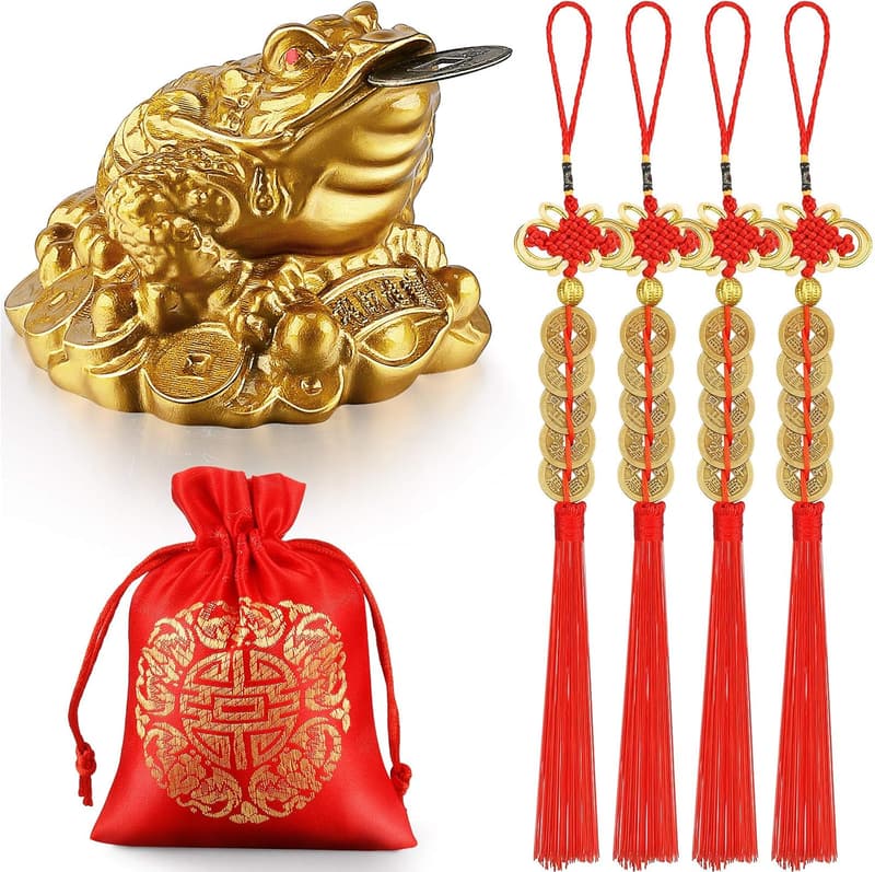 Chinese New Year Money Frog Decoration with Coins and Knot