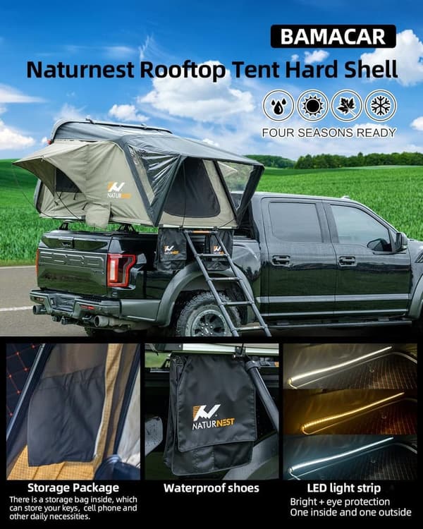 Rooftop Tent for 2-4 People – Hard Shell Car Camping Tent