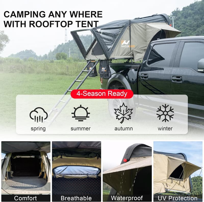 Pop-Up Rooftop Tent for Camping - Waterproof, Fits 3 People