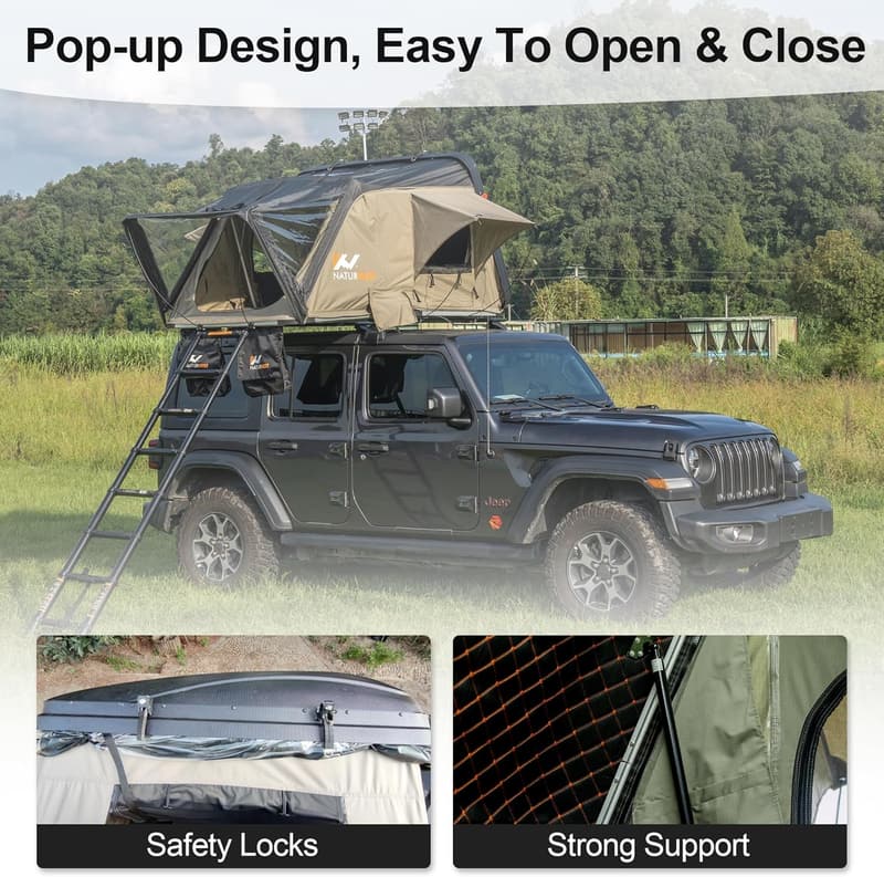 Pop-Up Rooftop Tent for Camping - Waterproof, Fits 3 People