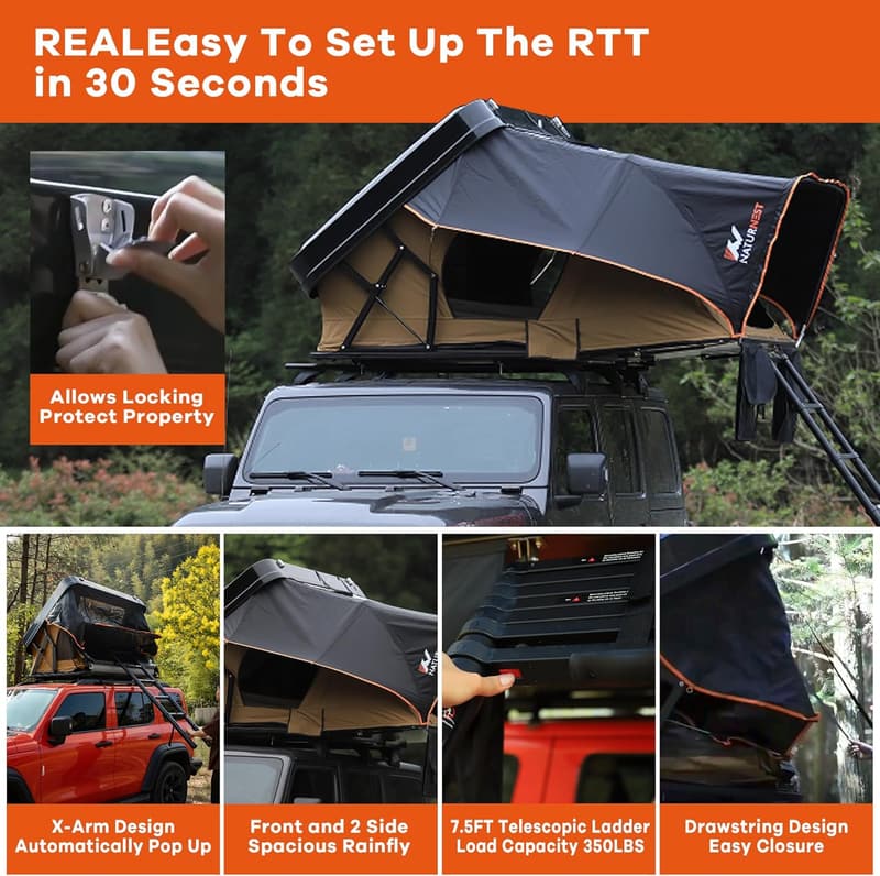 Hard Shell Rooftop Tent for 2-3 People - 4 Seasons Camping