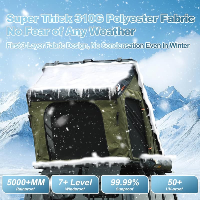 Polaris 2 Hard Shell Rooftop Tent for 2, 4-Season, Waterproof