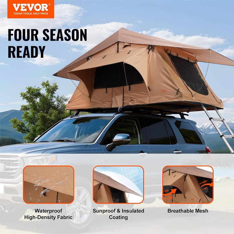 Rooftop Tent for Camping - Hard Shell with Mattress & Ladder