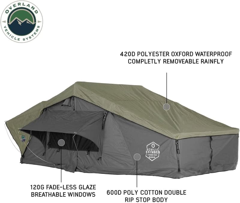 Extended Soft Shell Roof Top Tent with Green Rain Fly