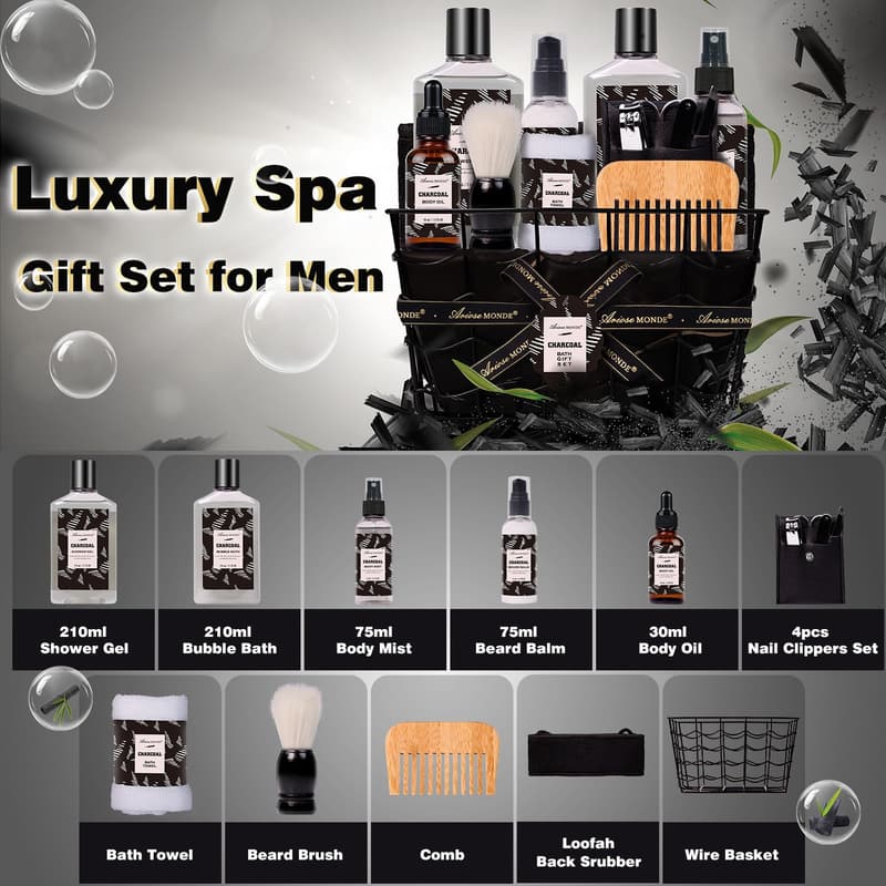 Men's Charcoal Spa Gift Set - 10-Piece Relaxation Kit