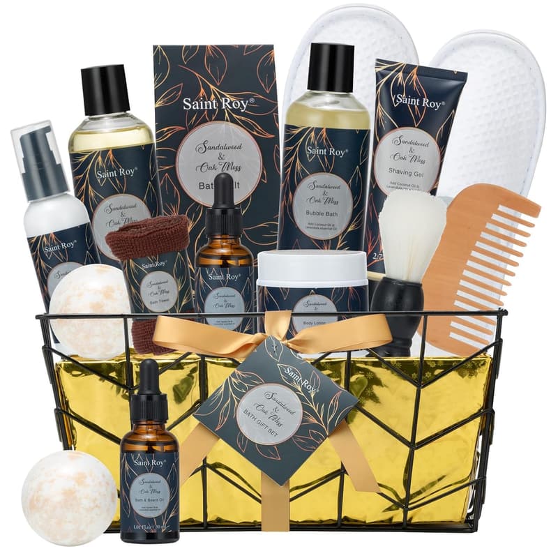 Father's Day Spa Gift Basket for Men, 13pcs Sandalwood Set