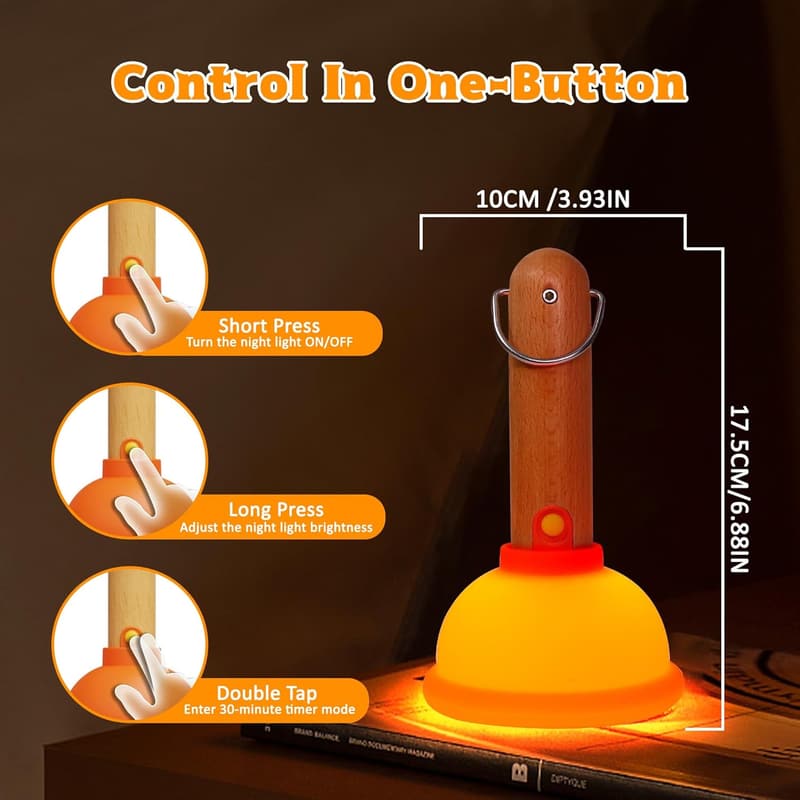 Funny Toilet Plunger Night Light - Gag Gift for Adults