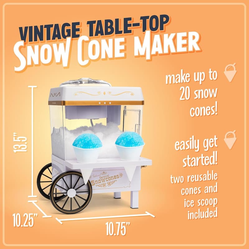 Retro Shaved Ice Machine with 2 Cups & Ice Scoop