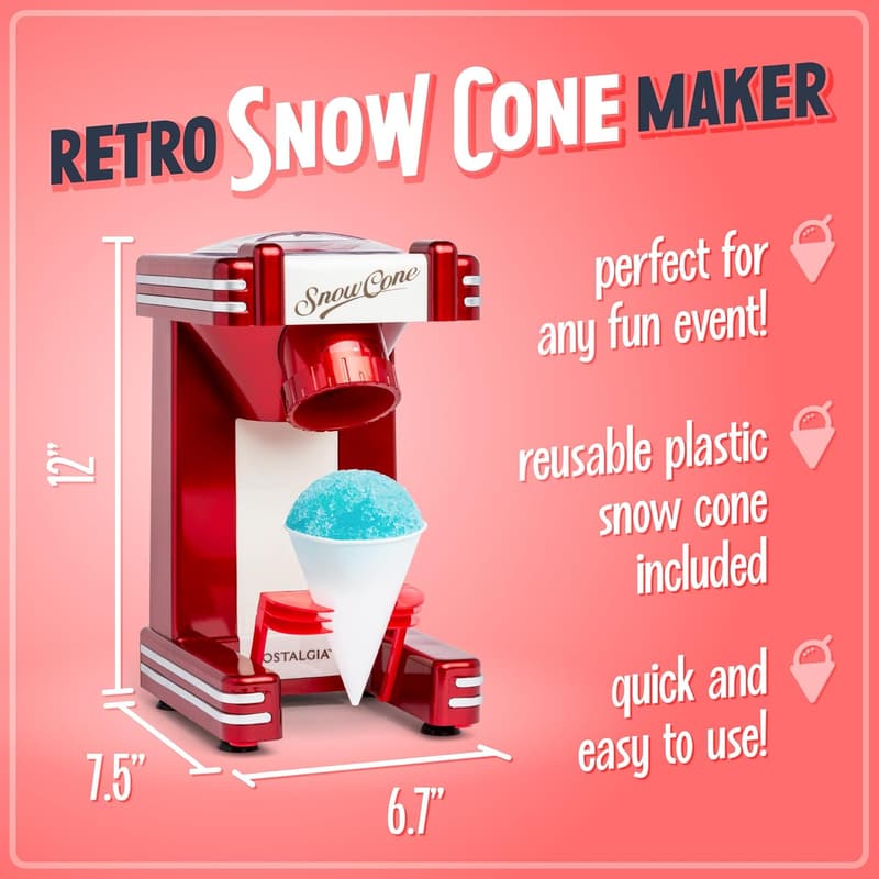 Nostalgia Snow Cone Machine - Retro Red - Makes 20 Icy Treats