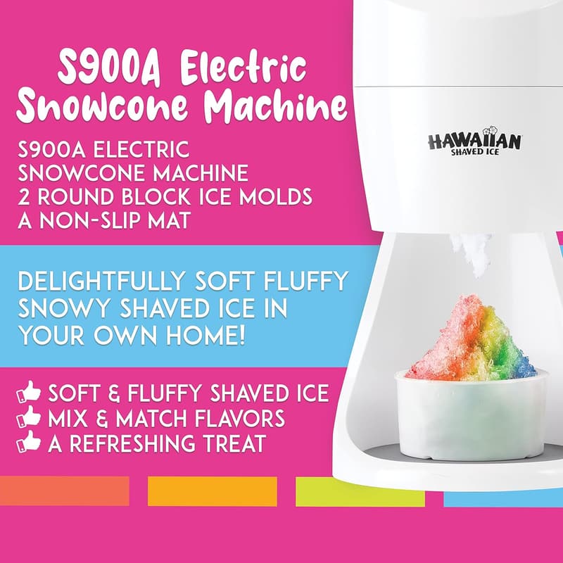 Hawaiian Shaved Ice Machine with 2 Reusable Molds & Warranty