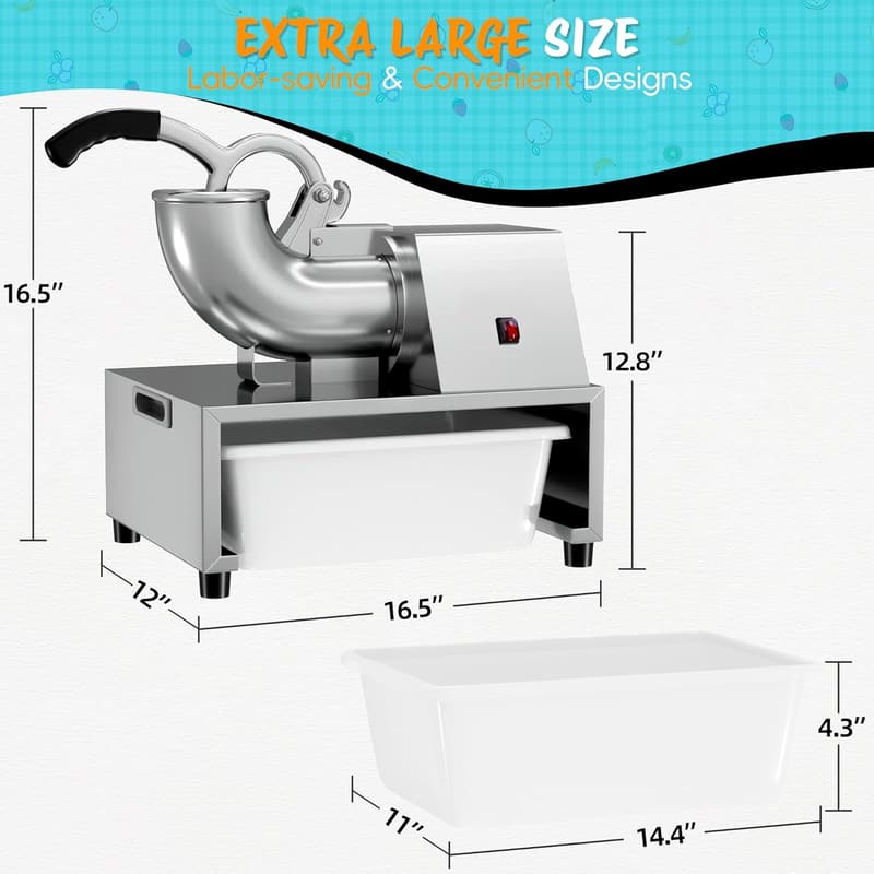 Commercial 300W Snow Cone Machine with 500LB/H Ice Capacity