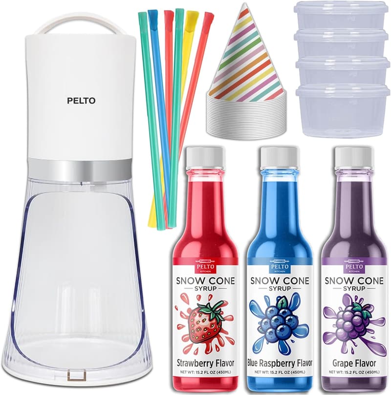 Electric Snow Cone Machine Set with 3 Flavors for Kids' Parties