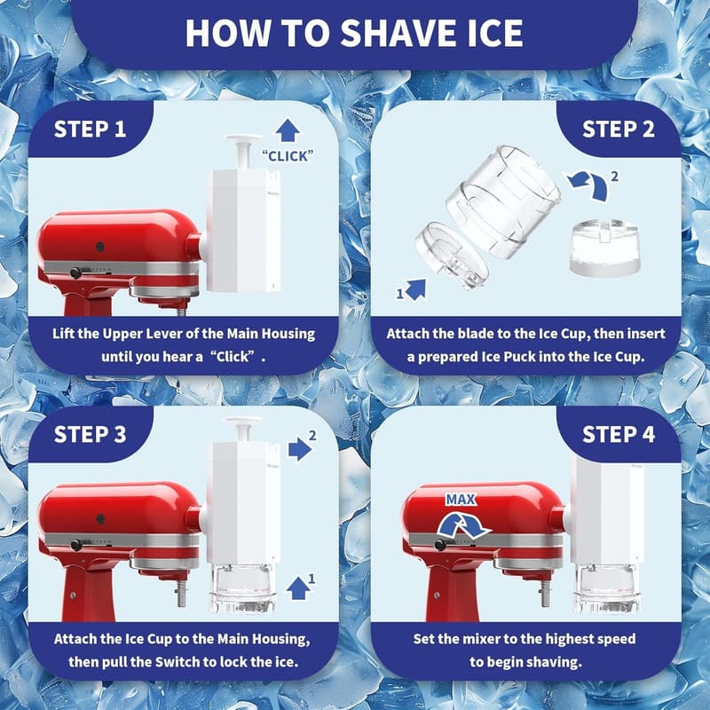 Shave Ice Attachment for Kitchenaid Mixer with Blades and Molds