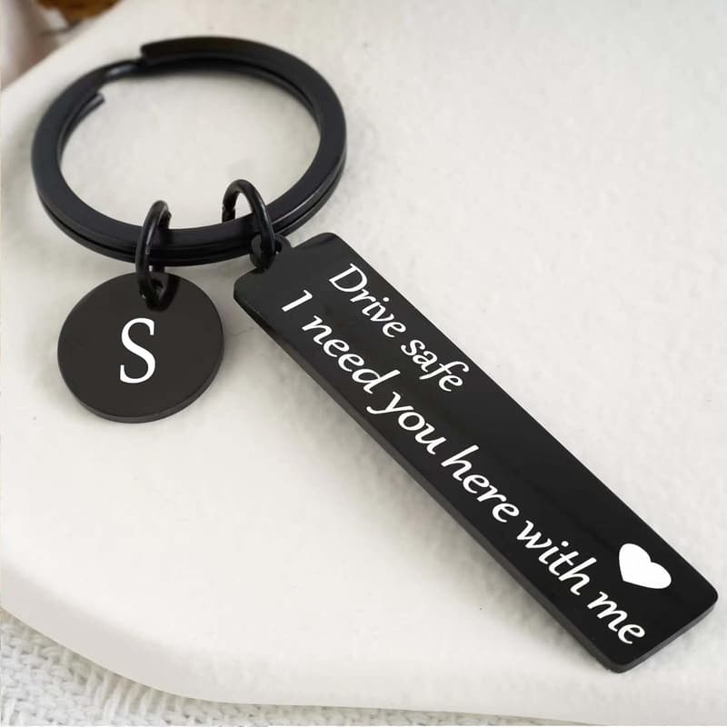 Drive Safe Keychain for Boyfriend - 26-Letter Personalized Gift