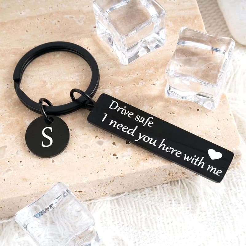 Drive Safe Keychain for Boyfriend - 26-Letter Personalized Gift
