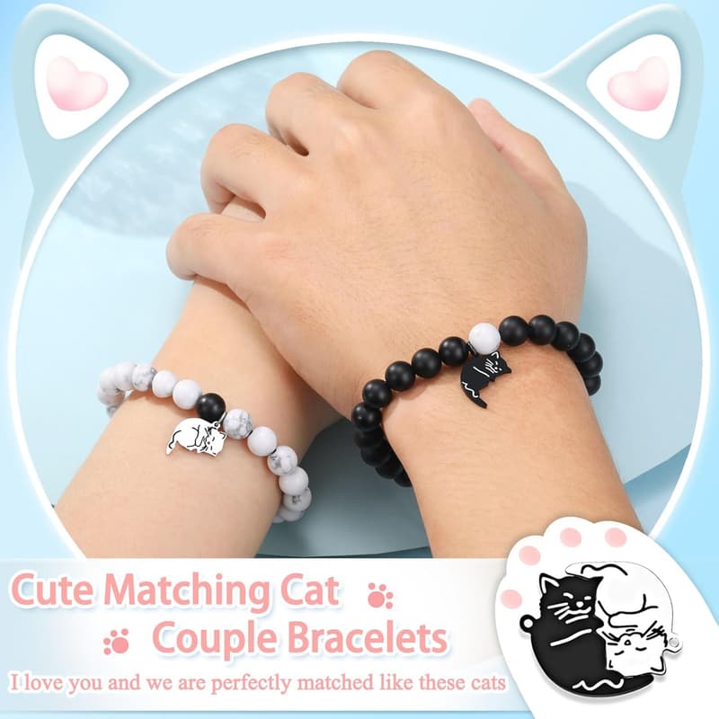 Matching Cute Cat Couples Bracelets for Him & Her