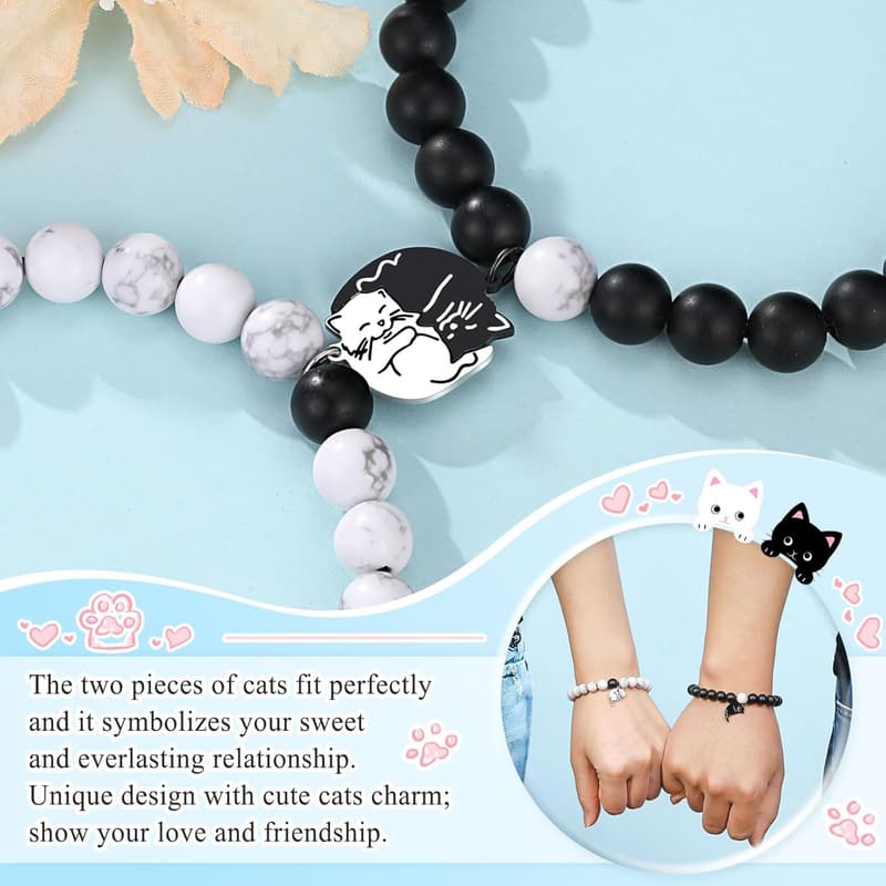 Matching Cute Cat Couples Bracelets for Him & Her